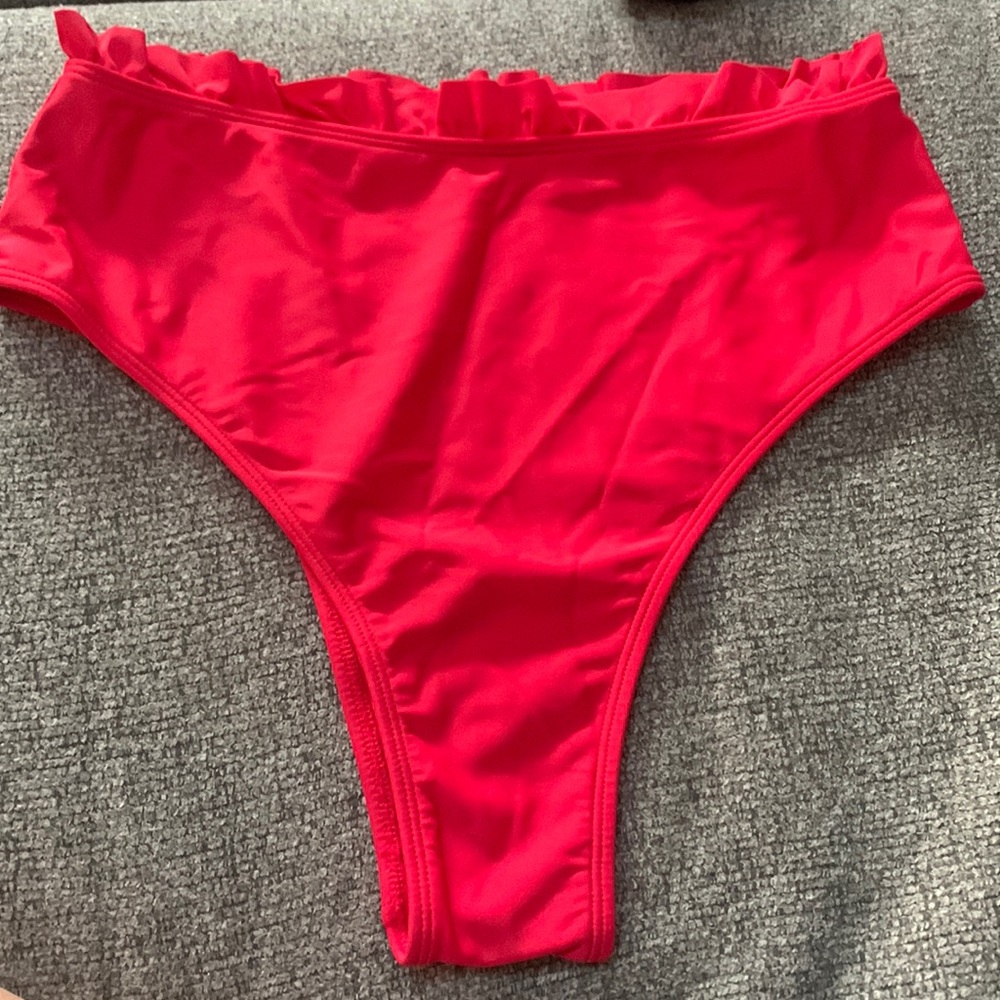 Express high waisted bikini bottoms. Size small. Red with ruffles.